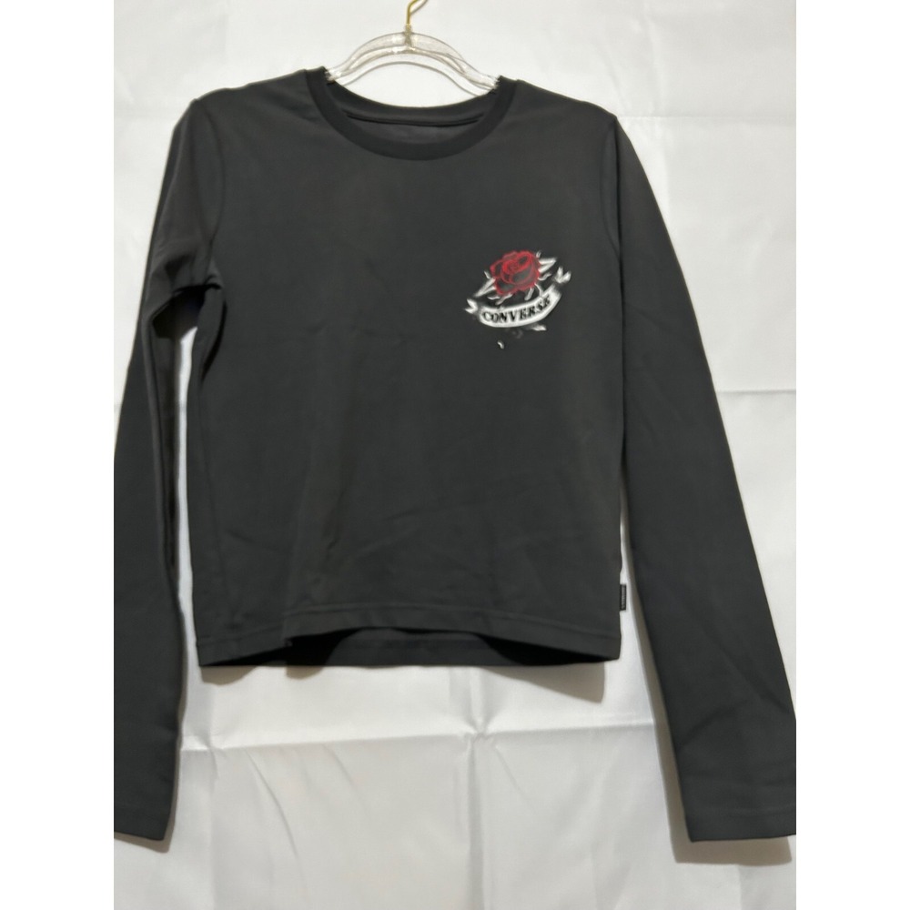 Converse Women's T-Shirt Black Rose Tattoo Classic Casual Medium